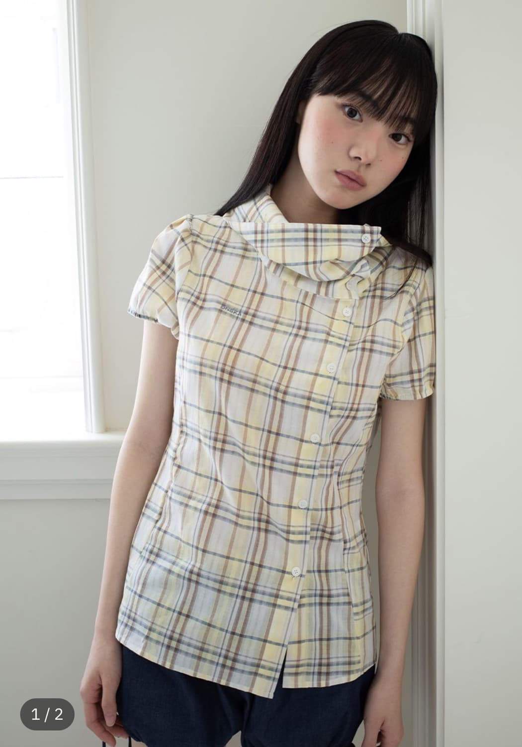 DRAPE COLLAR BLOUSE (YELLOW CHECK)  상품이미지2