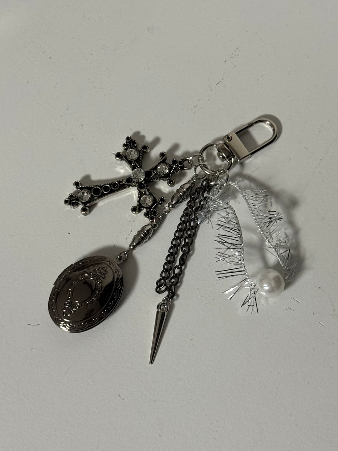 크로스 오픈 팬던트 큐빅 펄 키링 상품이미지4