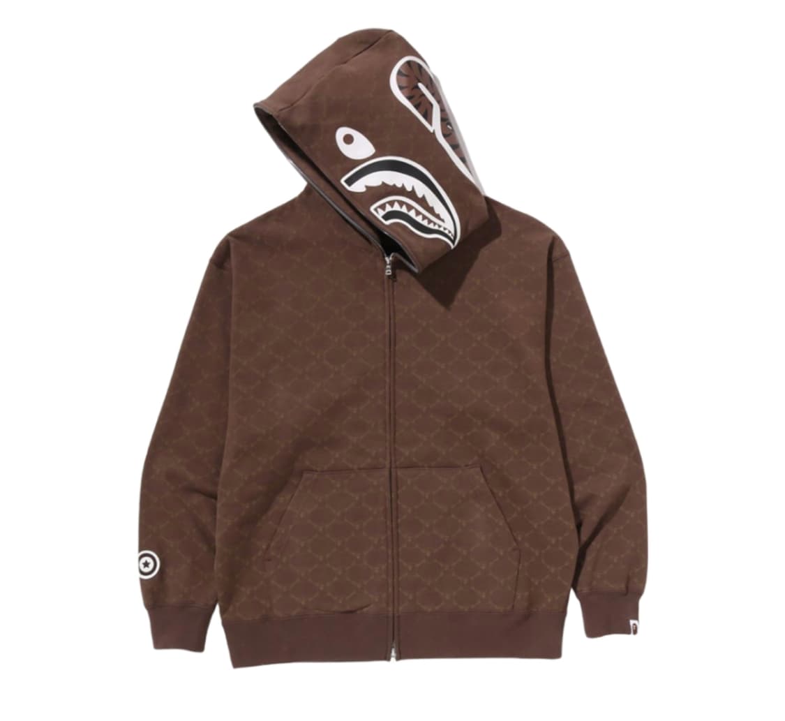 베이프 컬리지 모노그램 릴렉스드 핏 샤크 풀 집 후드 브라운 XL 판매 상품이미지1