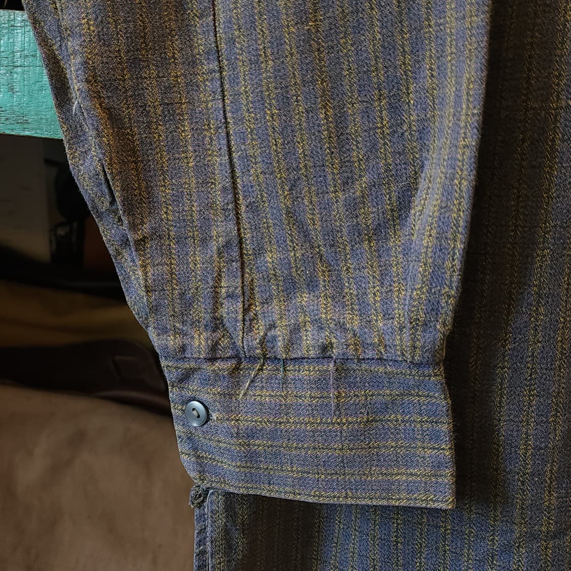 60s 프랑스 워크셔츠 헤비코튼 프렌치 셔츠 퍼플 그레이 롱 튜닉 셔츠L 상품이미지6