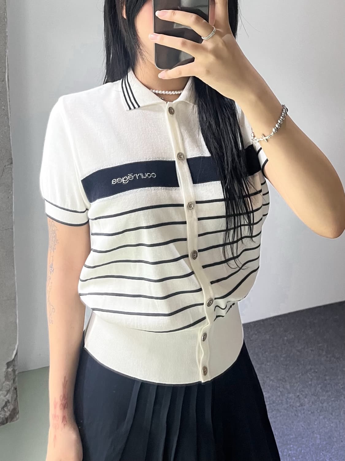 꾸레쥬 스트라이프 하프 가디건 상품이미지3
