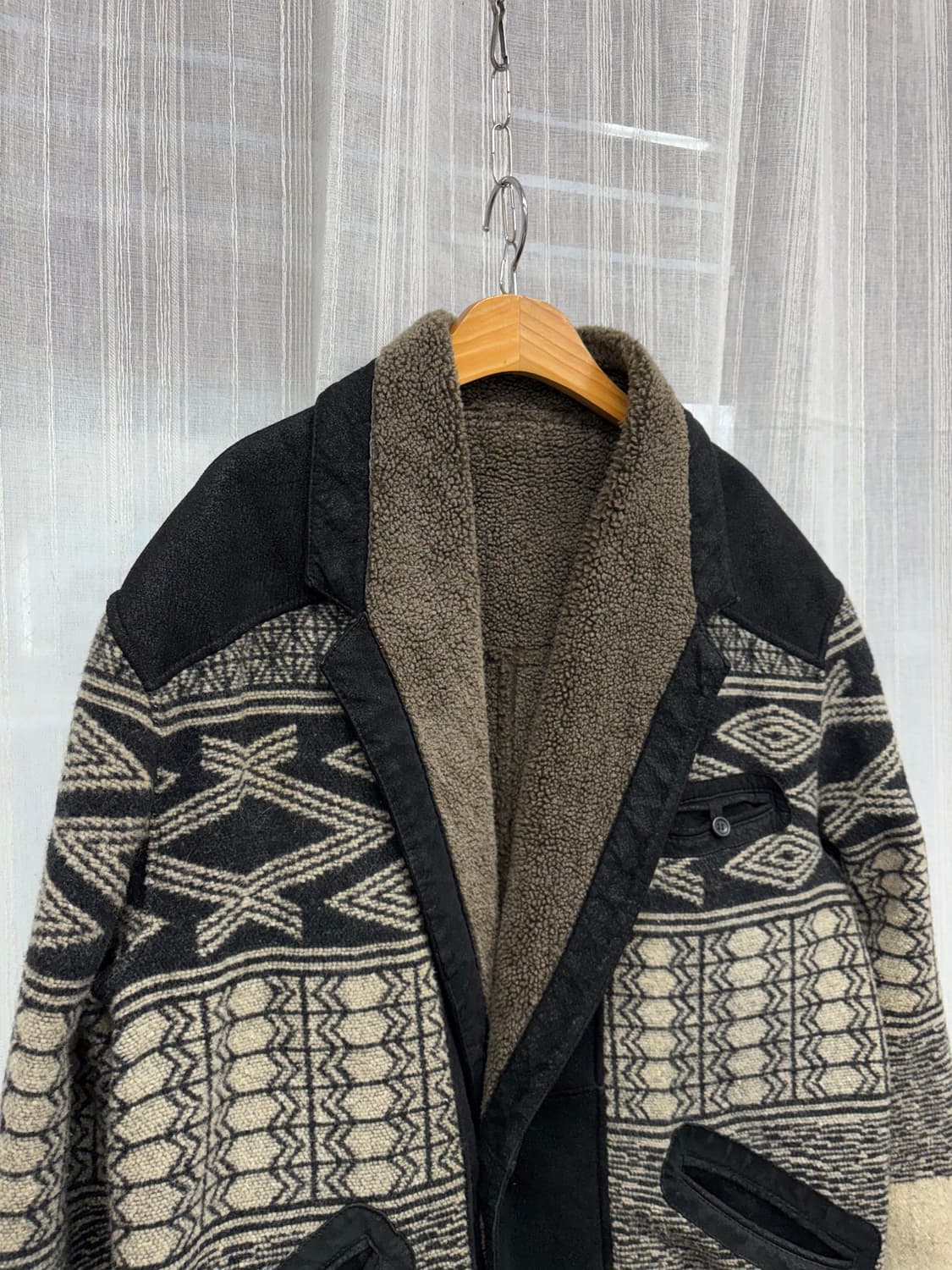 Jean Philippe 에스닉 패턴 쉐르파 숄카라 무스탕 자켓 상품이미지6