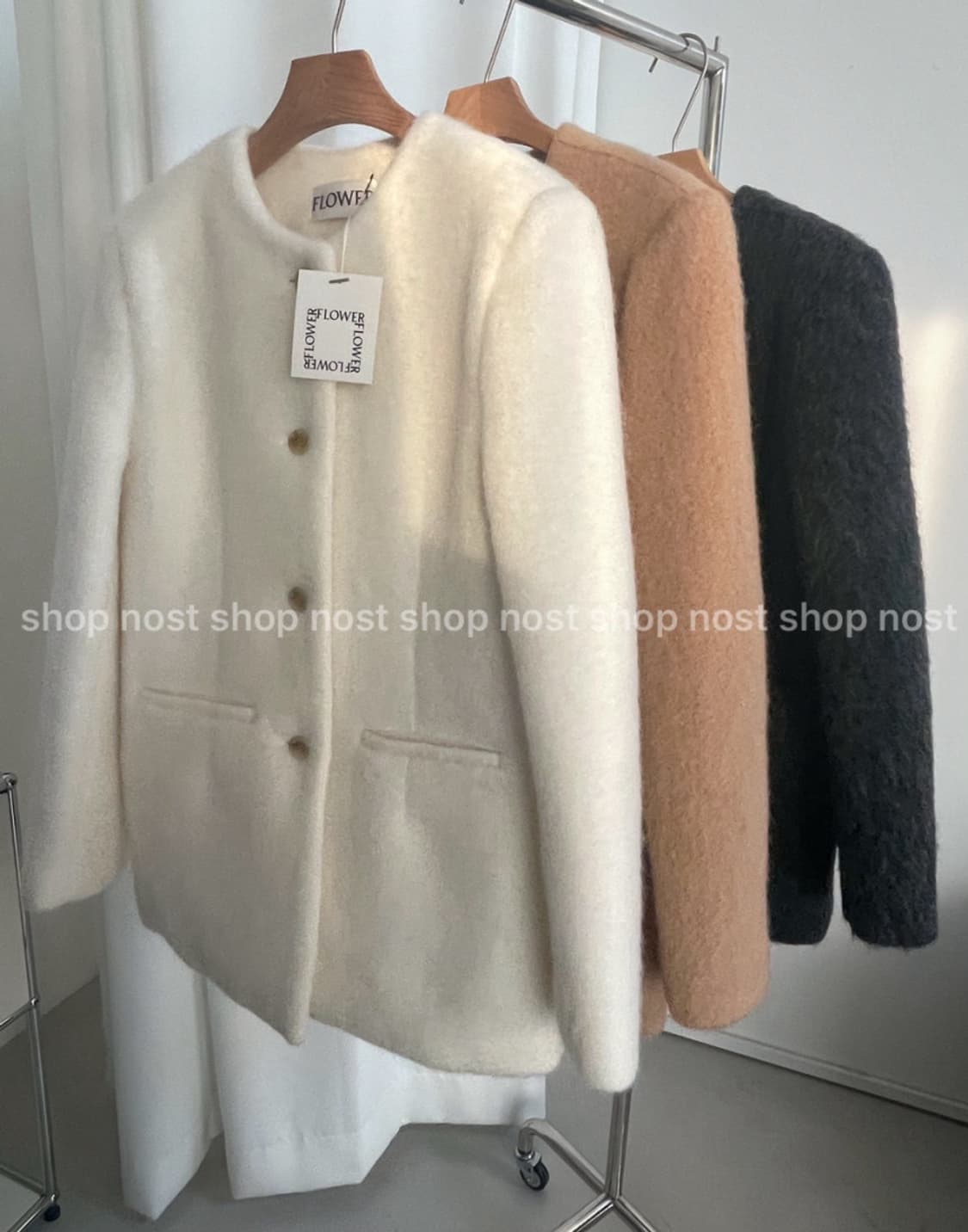 플라워 모헤어 노카라 2온스 본딩 자켓 상품이미지7