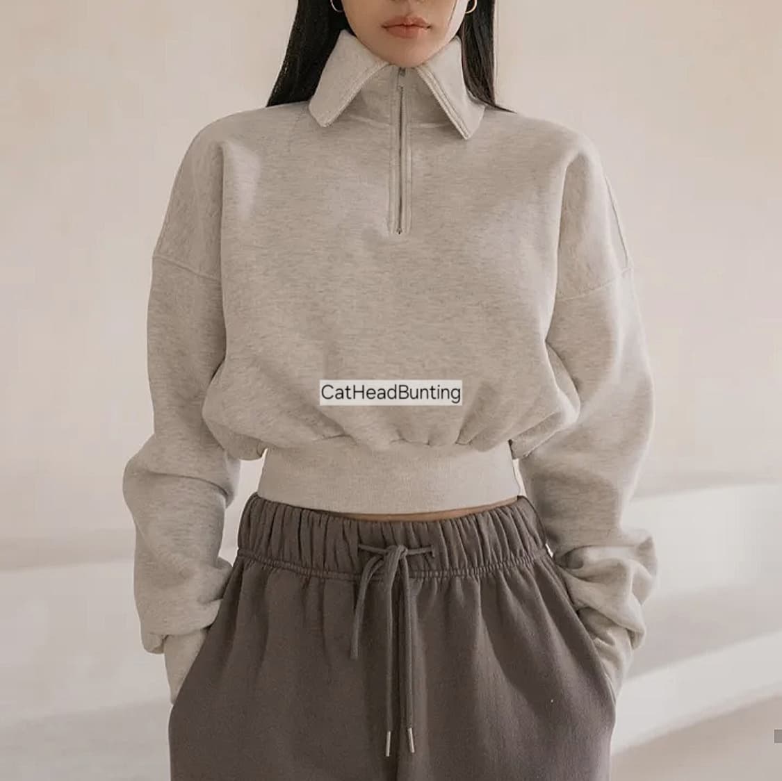 무신사 하프 집업 스웻 셔츠 맨투맨_오트밀 상품이미지3