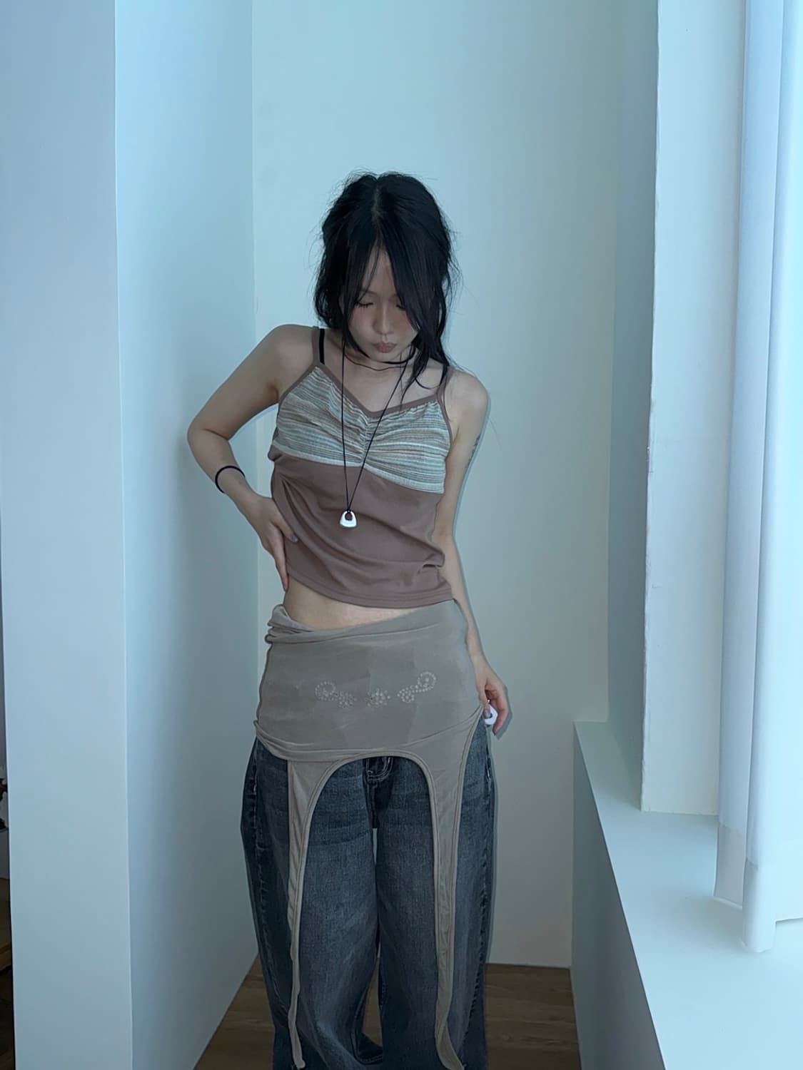 새상품) 메탈 오벌 링 드롭 목걸이 네크리스 상품이미지5