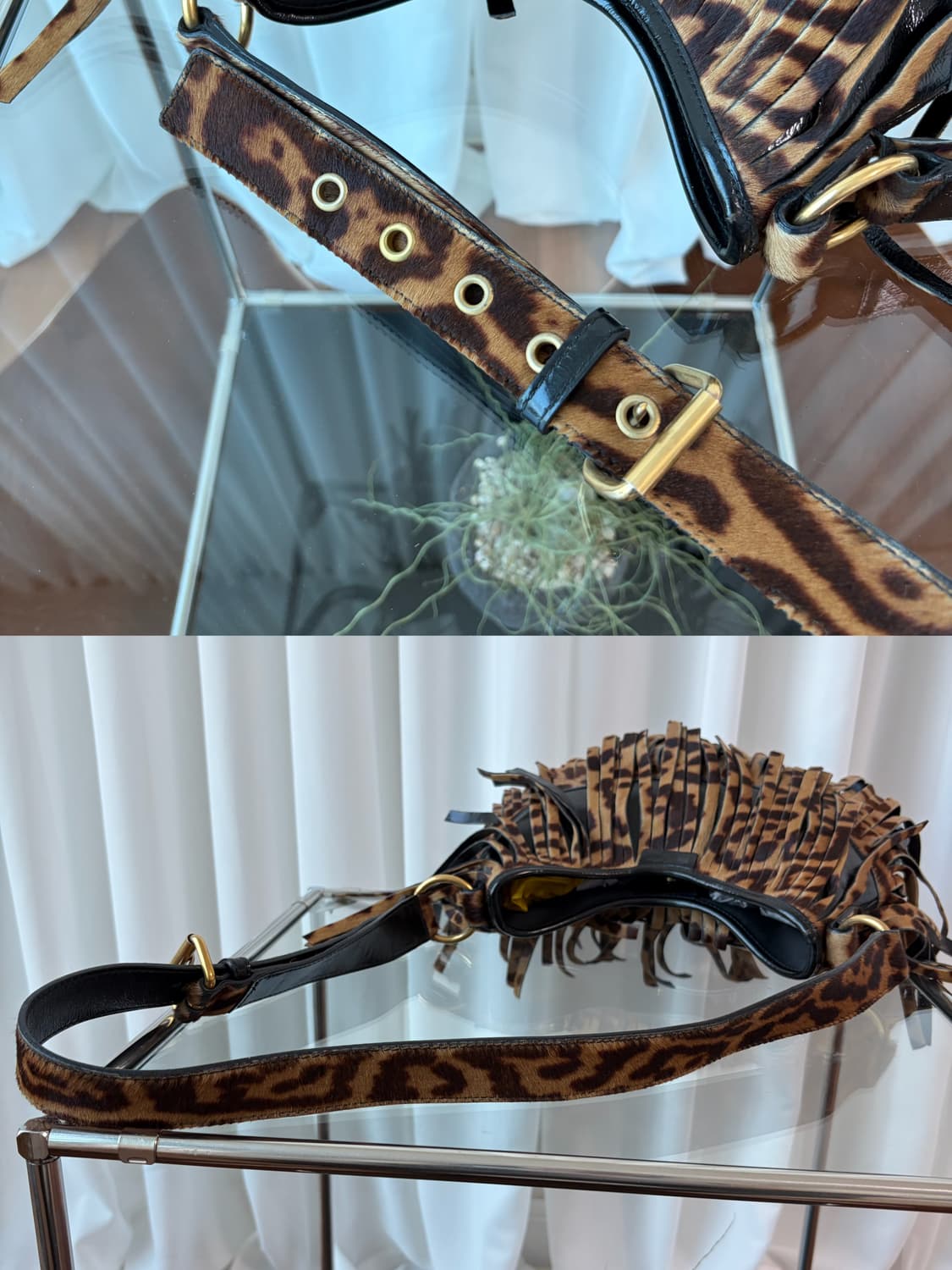 Rare 생로랑 레오파드 송치 몸바사 프린지 숄더백 상품이미지10