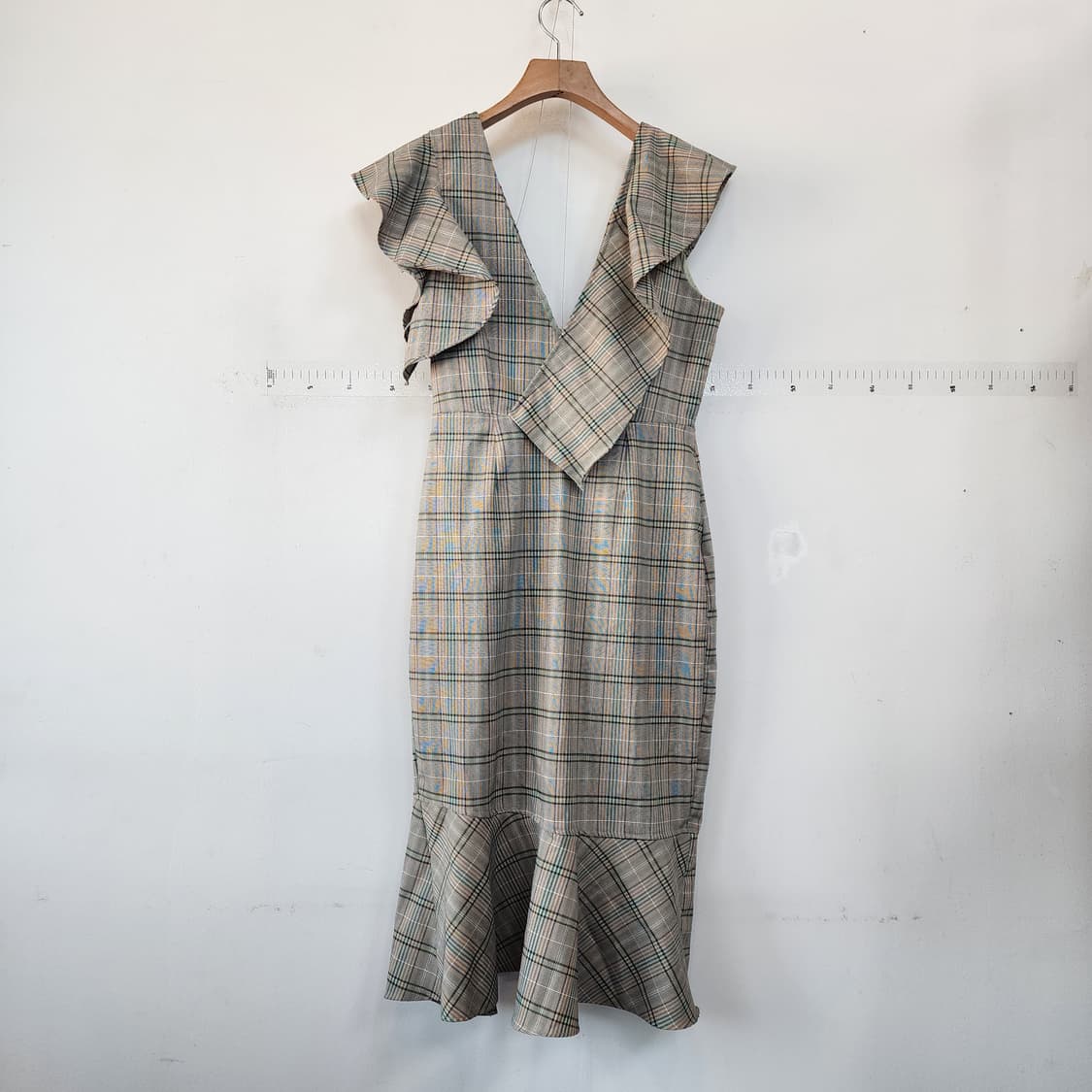 DANJI 체크 롱 원피스 프릴 장식 상품이미지4