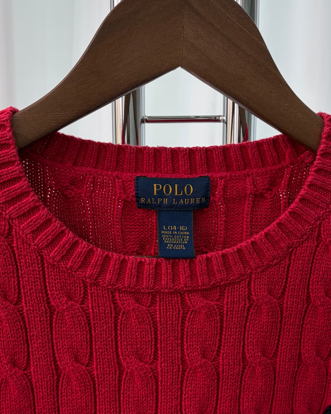 [S]폴로 랄프로렌 꽈배기 케이블 코튼 니트 red 상품이미지6