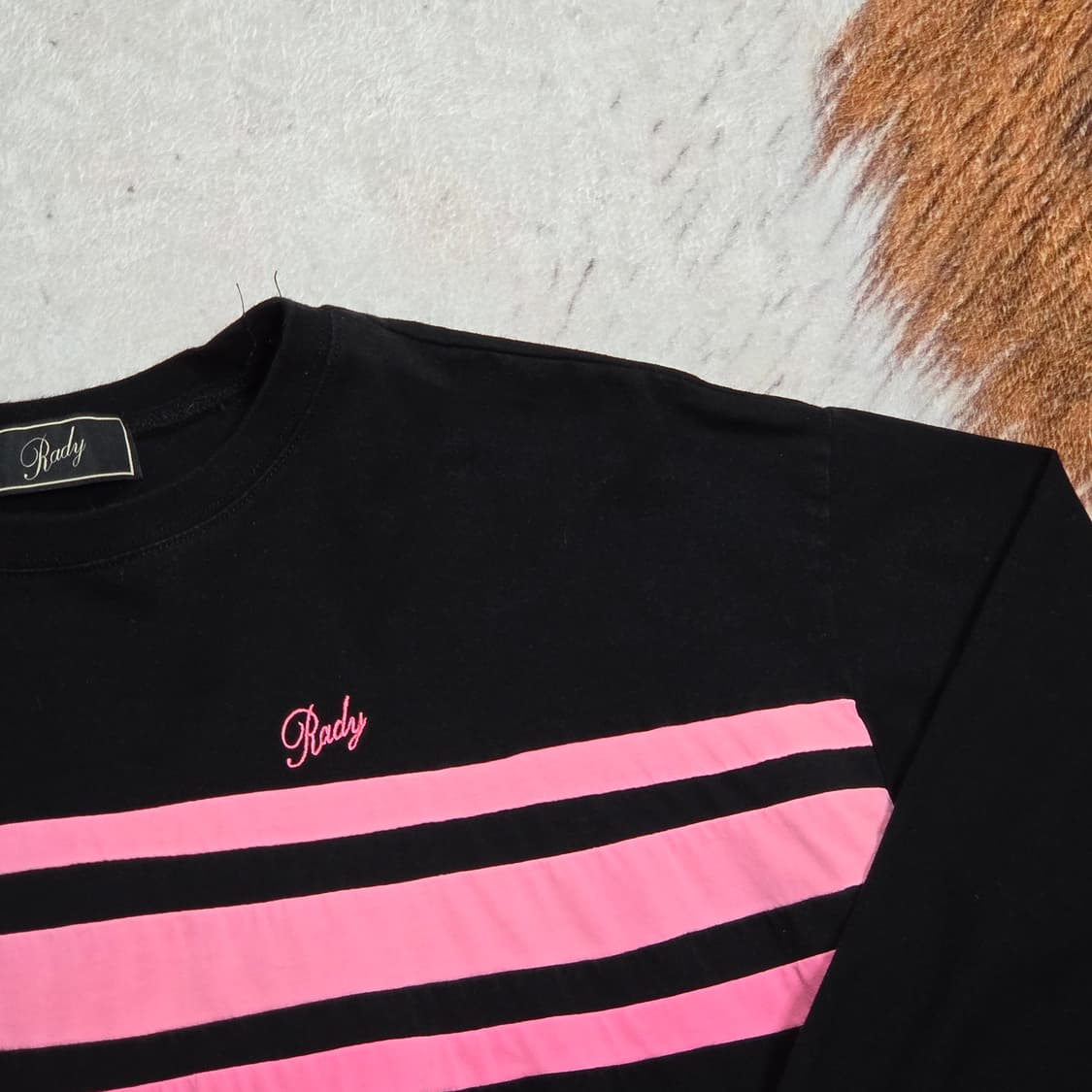 일본 빈티지 블랙 핑크 배색 롱슬리브 상품이미지2