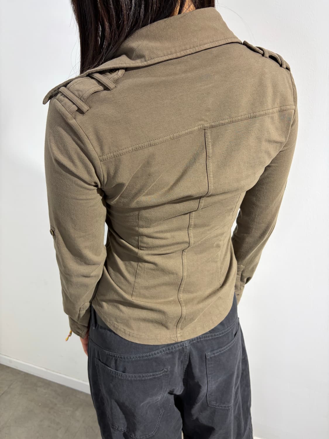 y2k Prmuno 카키 면 셔츠 상품이미지3