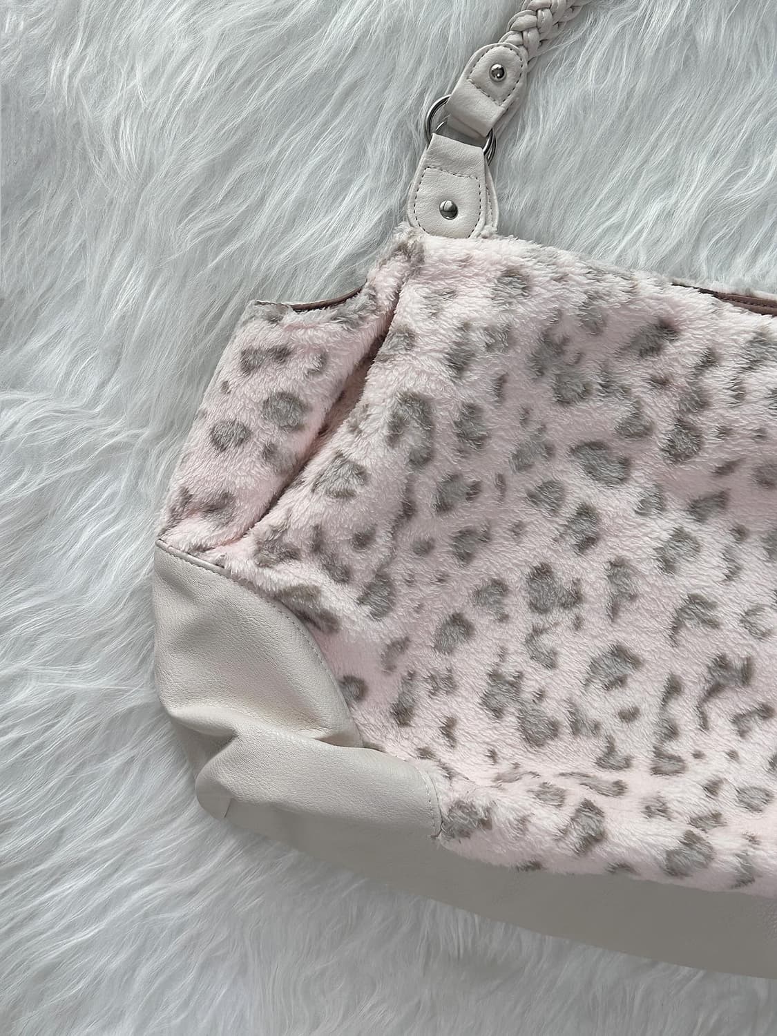 빈티지 핑크 레오파드 호피 퍼 토트백 갸루 상품이미지3