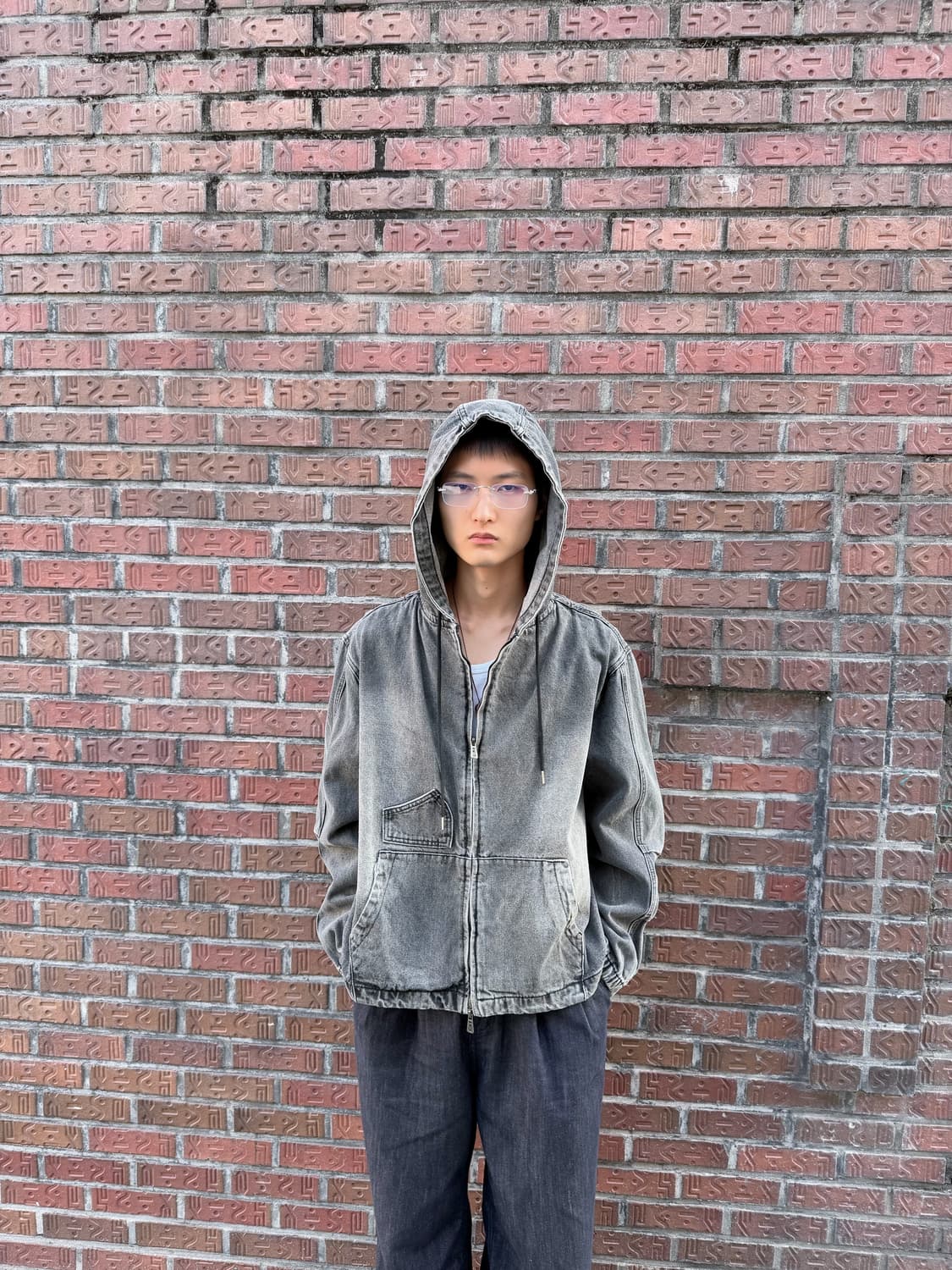 DIMITRI BLACK 빈티지 워싱 그레이 데님 후드 집업 상품이미지1