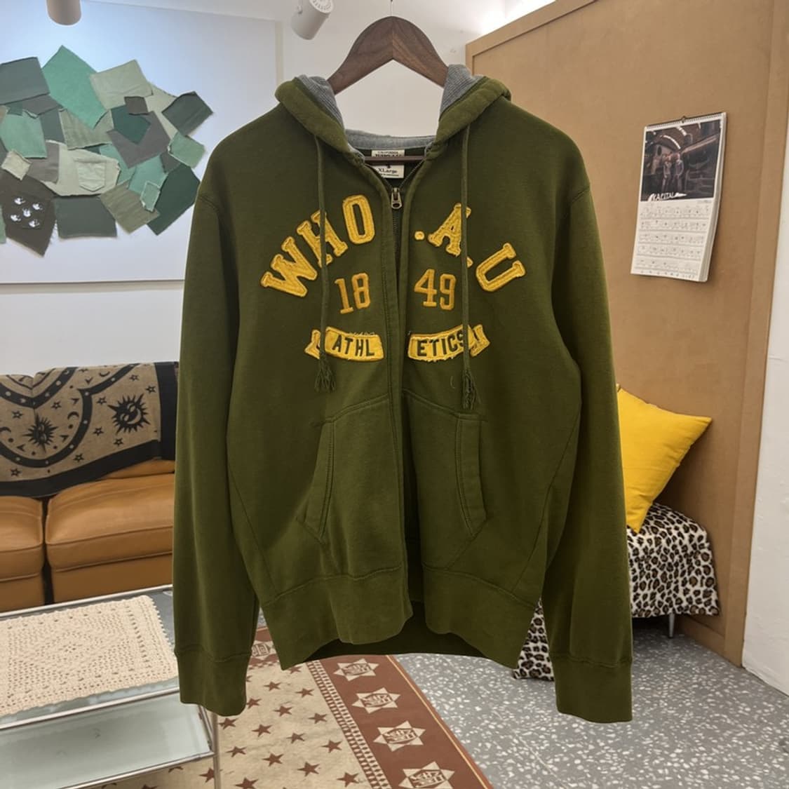 후아유 Y2K 레트로 말차카키 데미지 후드집업 XL C10096 상품이미지3