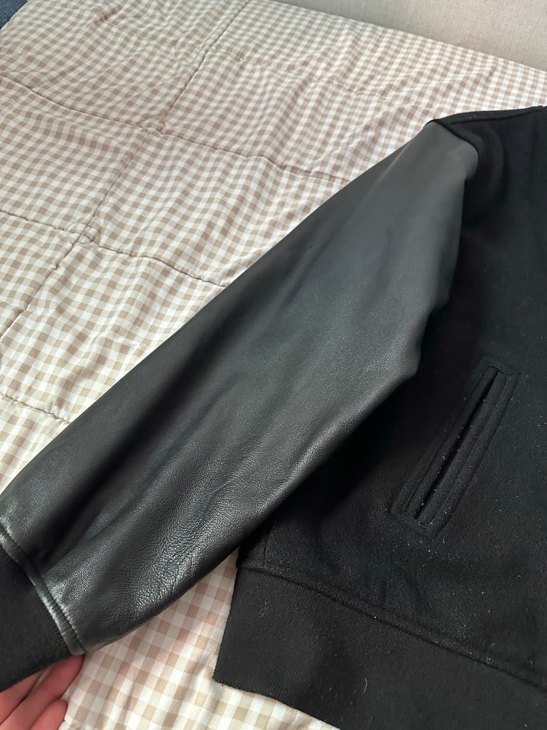 L사이즈 슈프림 리얼 레더 슬리브 TEAM 바시티 자켓 블랫 상품이미지4