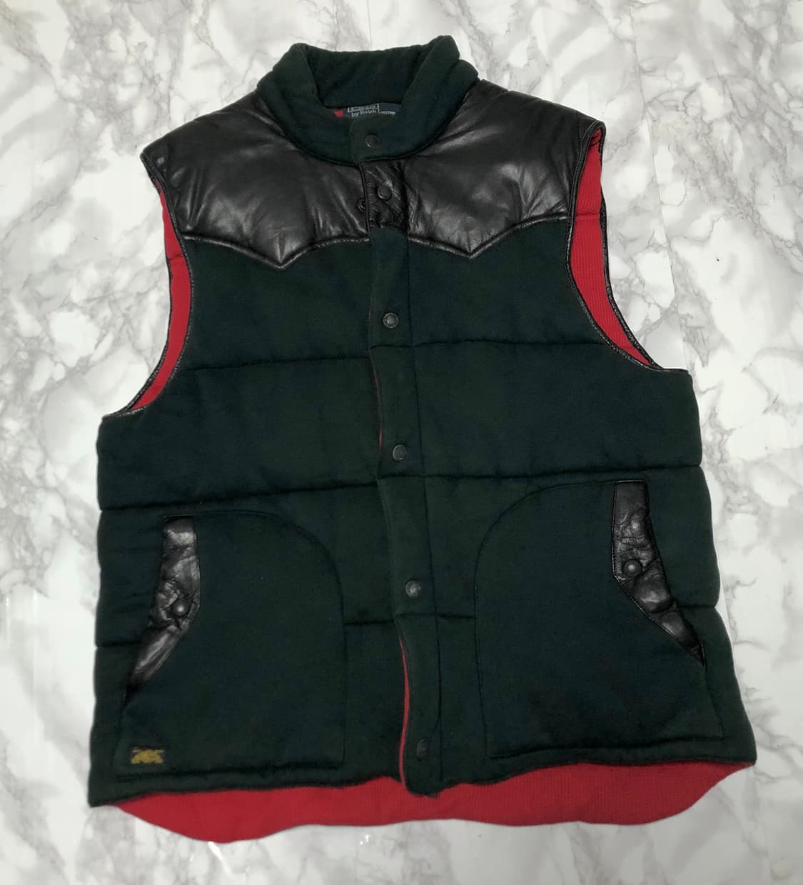 폴로 랄프로렌 패딩조끼 웨스턴요크 레더 베스트 딥그린 상품이미지1
