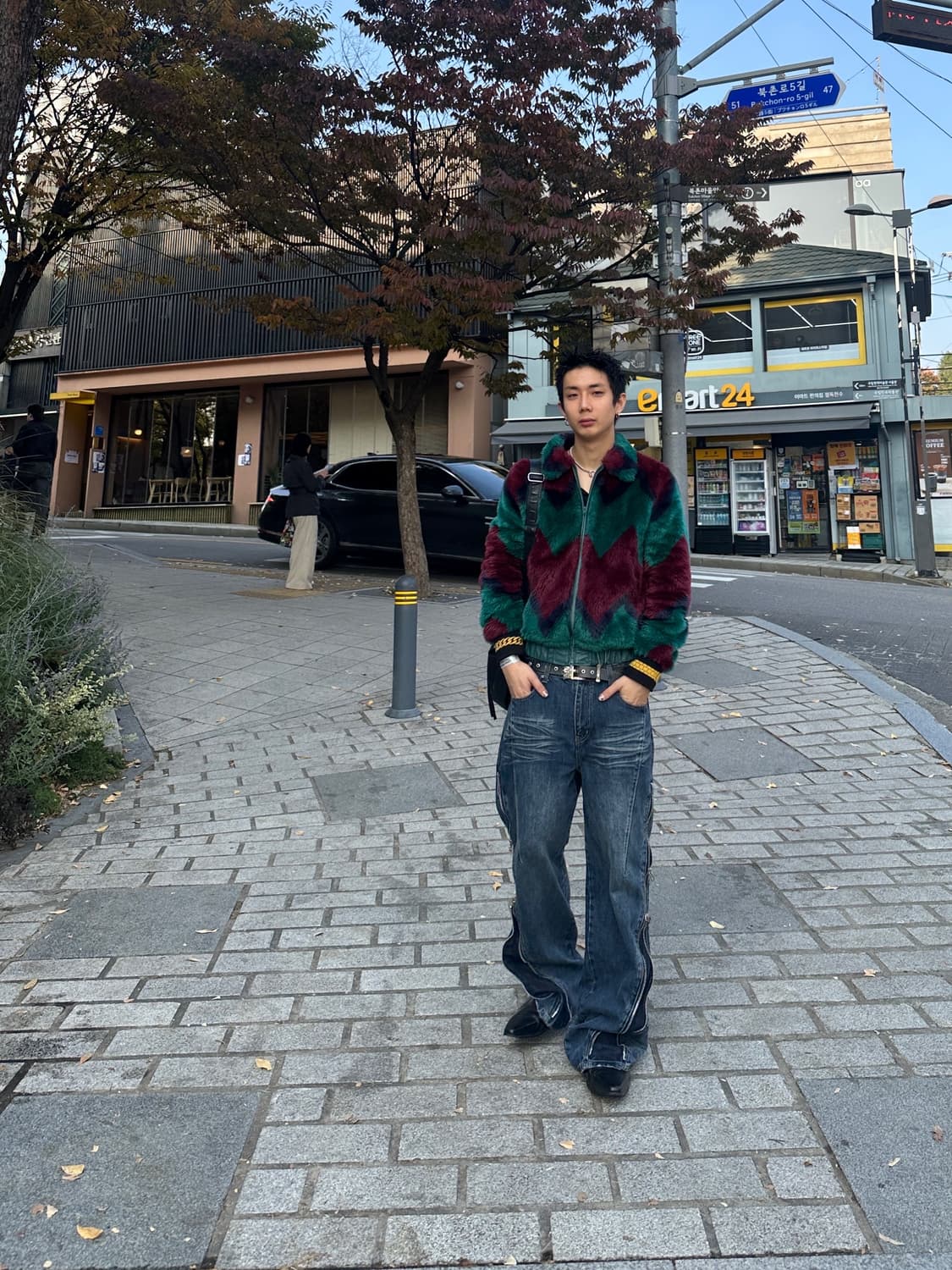 푸시버튼 퍼 레더 자켓  상품이미지1