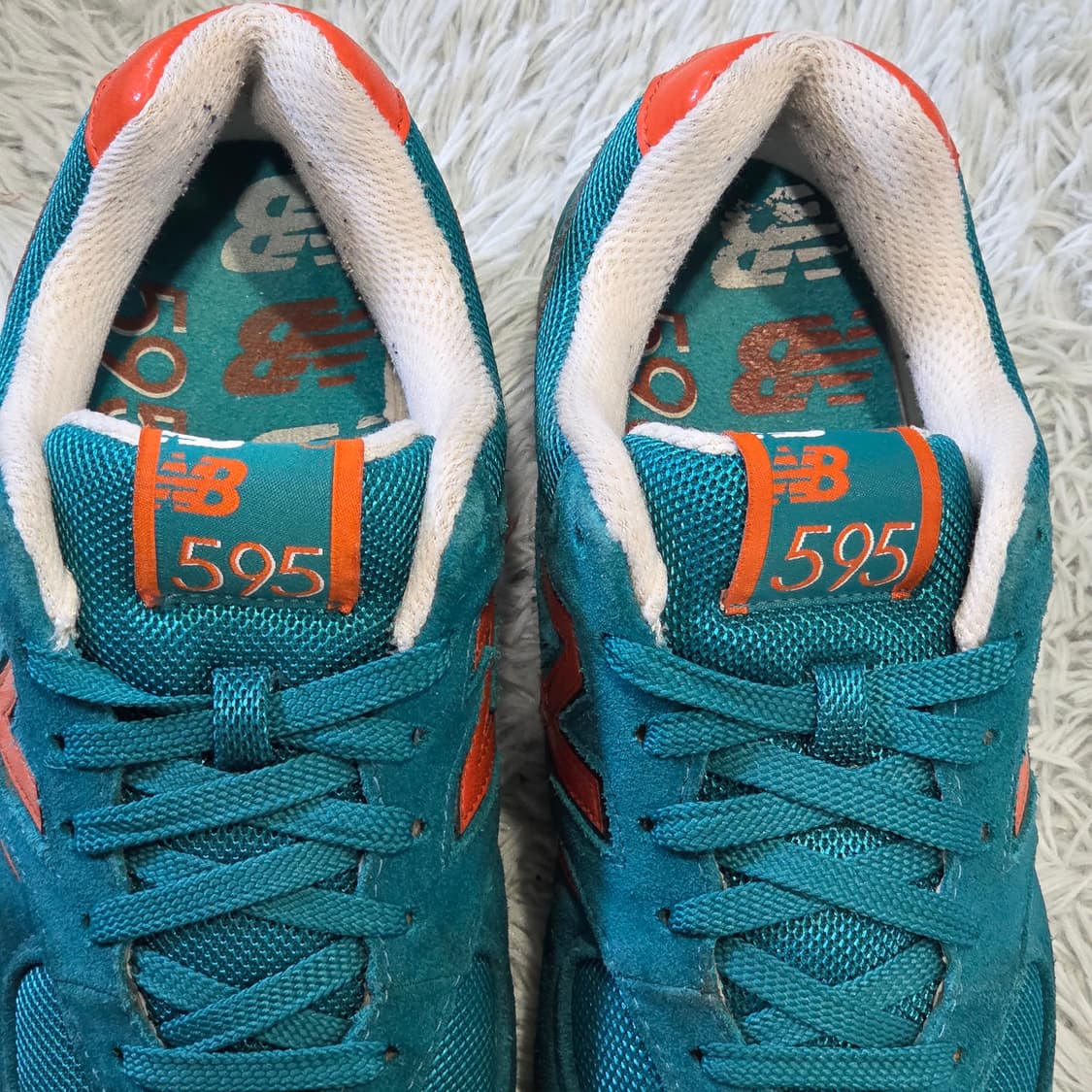 5q-5:뉴발란스 595 틸블루 오렌지 스웨이드 스니커즈 (23.5cm) 상품이미지6