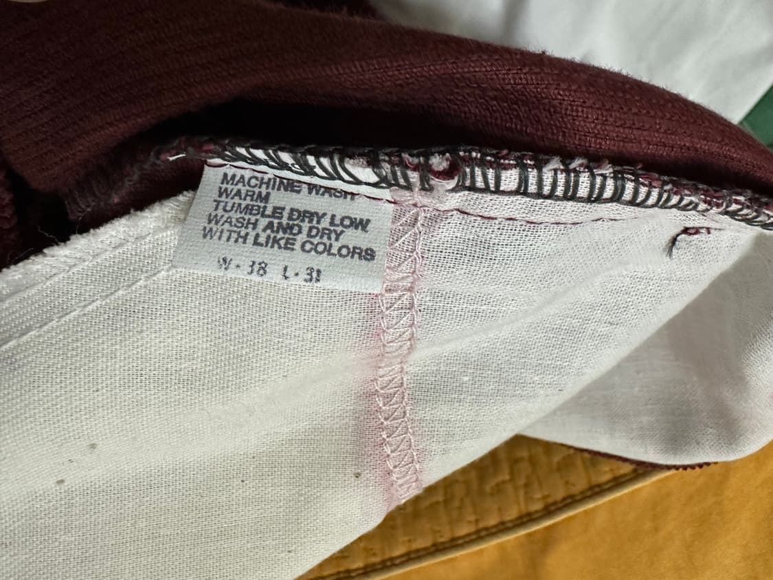 80s!! 38X31 데드스탁 리바이스 519 버건디 코듀로이 팬츠 상품이미지5