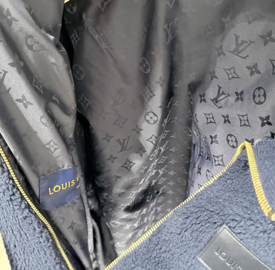 (A+/XXL) / 루이비통 레더 패치 플리스 블루종 봄버 자켓 네이비 상품이미지5