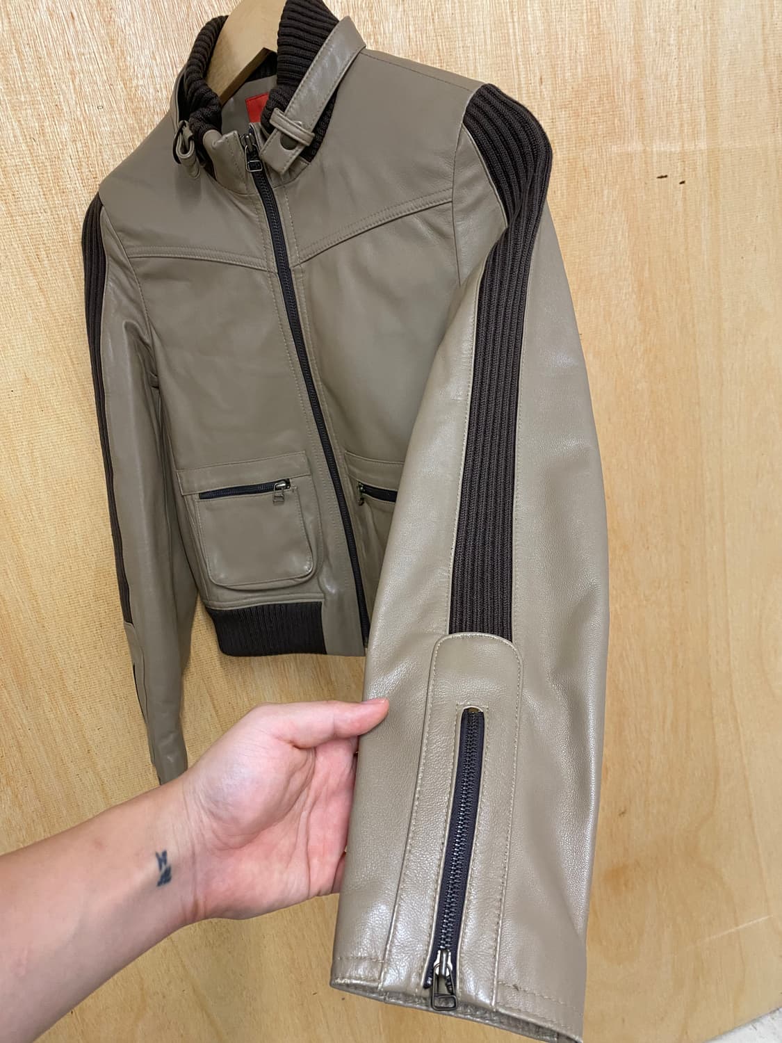 VTG leather rider jacket 레더 니트 배색 라이더 자켓 상품이미지4