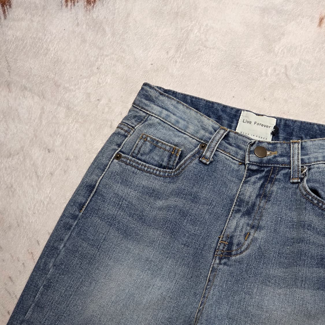 빈티지 연청 하이웨스트 세미 부츠컷 데님 팬츠 상품이미지2