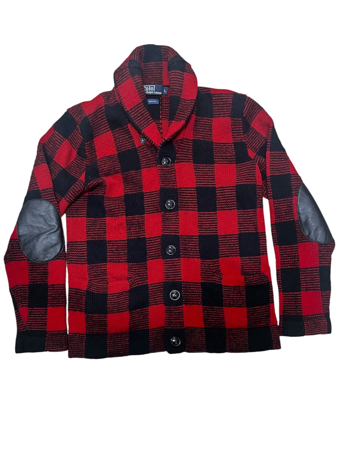 폴로랄프로렌 울 체크 숄가디건 L 상품이미지1