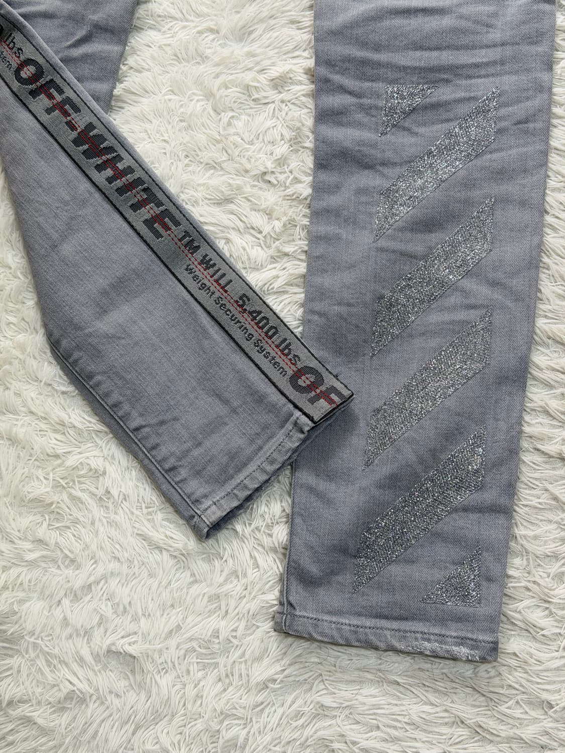 [오프화이트] 메인 라벨 다이아그 스트랩 스키니 진 - 그레이 상품이미지9