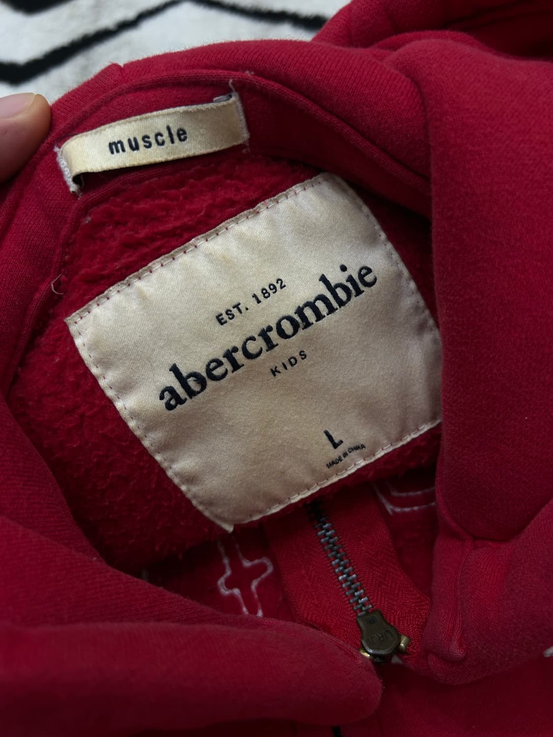 [실측S]아베크롬비 스펠아웃 후드집업/레드/기모 상품이미지5