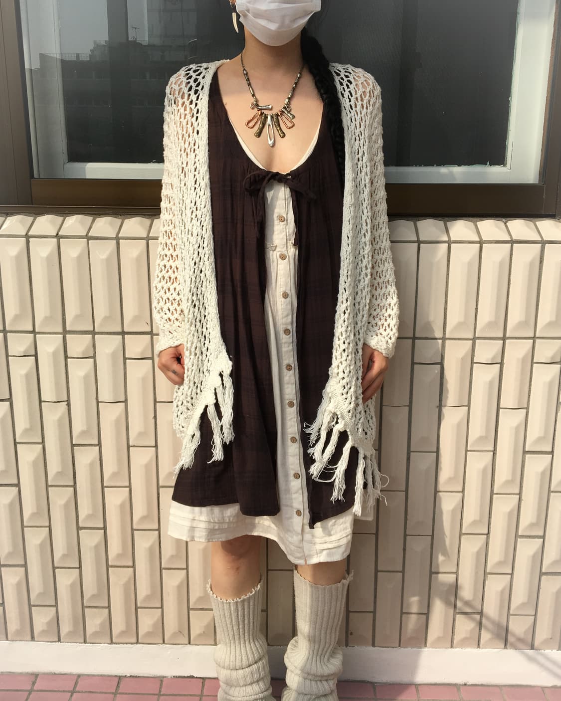 Fringe net knit open cardigan 상품이미지5
