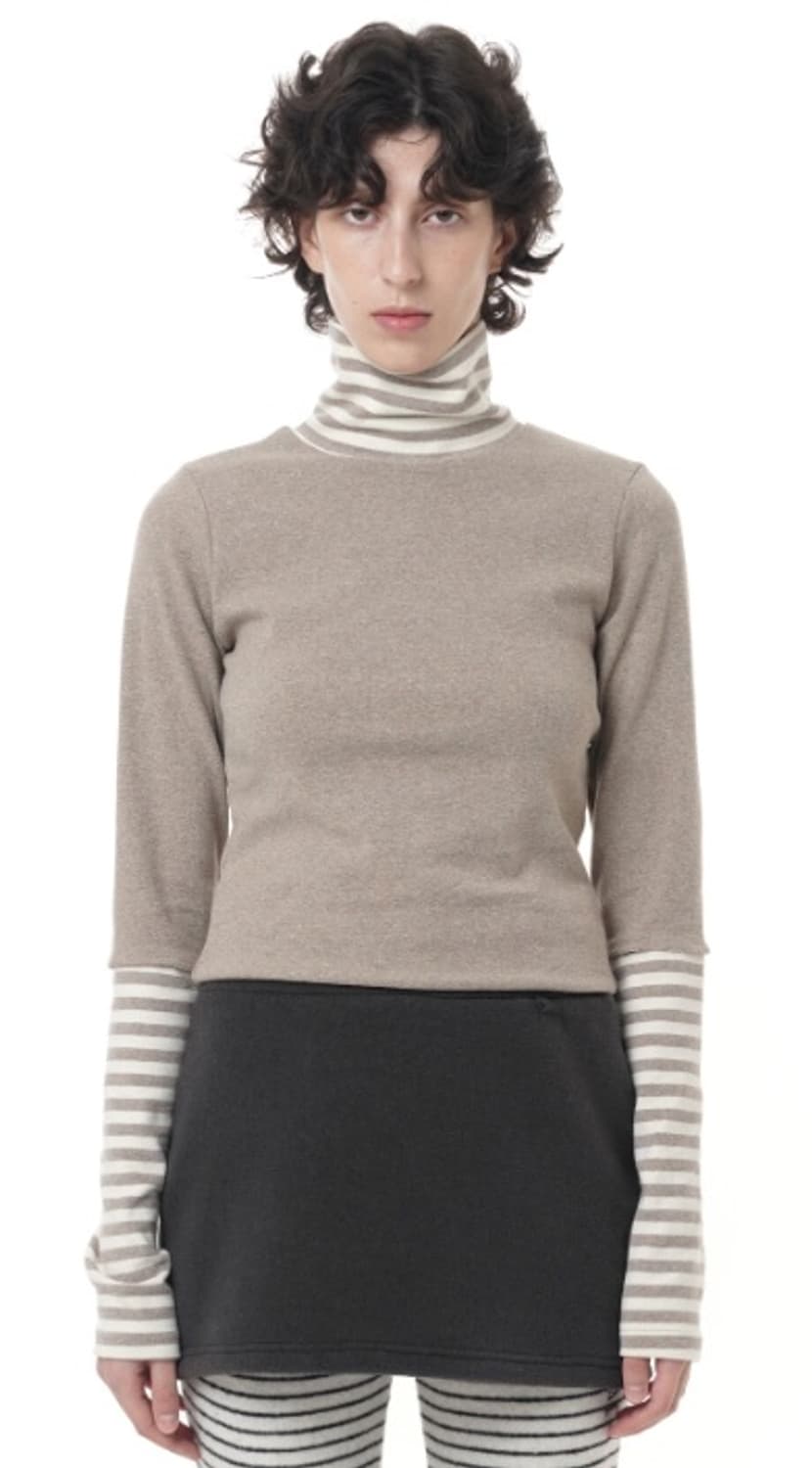 탠스댄스 파히섬 스트라이프 믹스 터틀넥 목폴라 베이지 상품이미지1