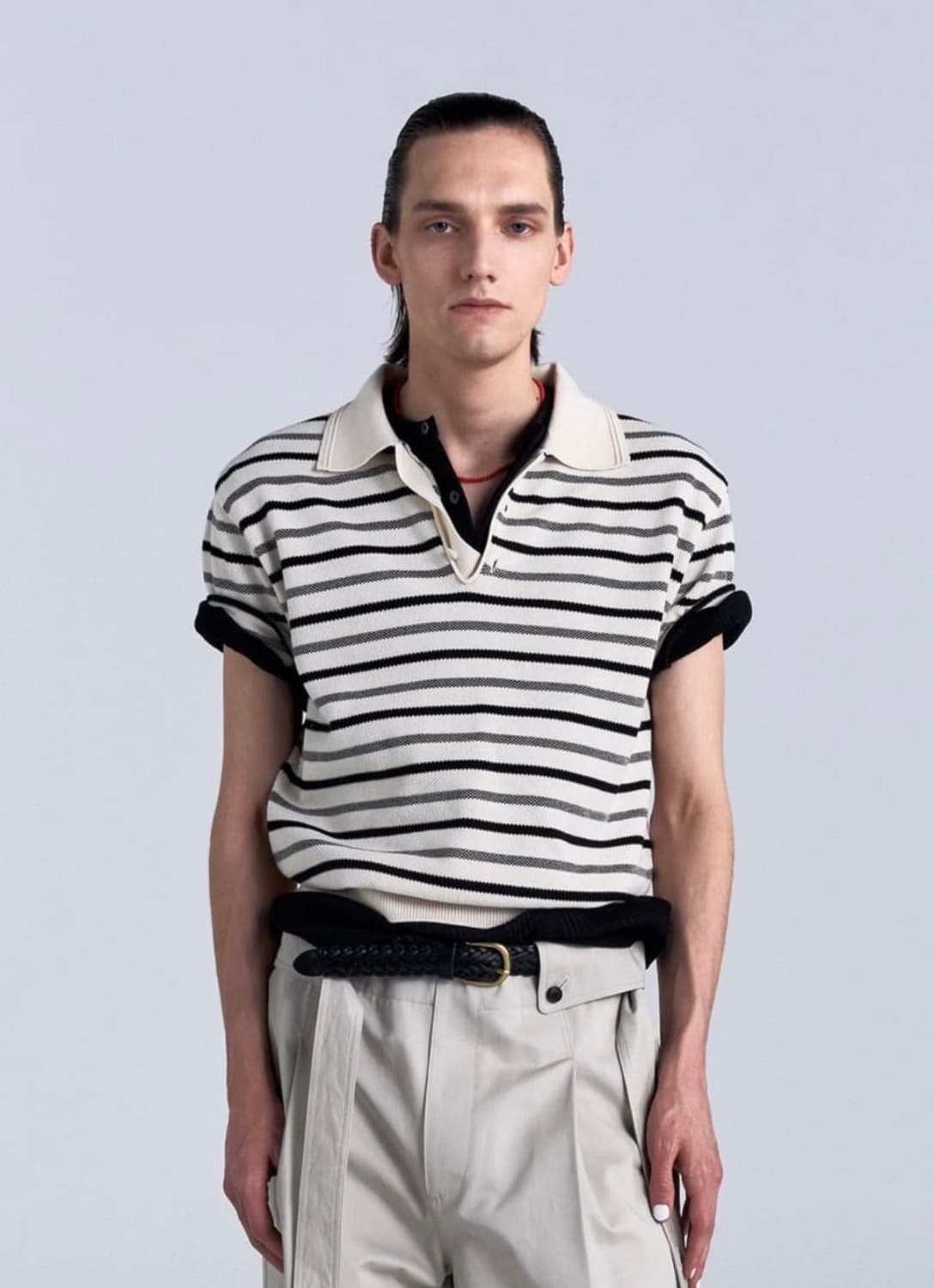 [새상품/M) 노이스(NOICE) 코튼 스트라이프 니트 폴로 셔츠 상품이미지3