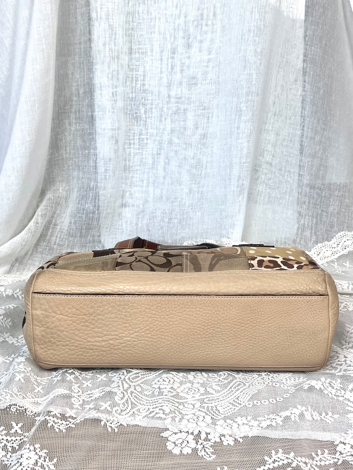 90s coach 패치워크 시그니처 호피 브라운 레더 캔버스 토트백 상품이미지8