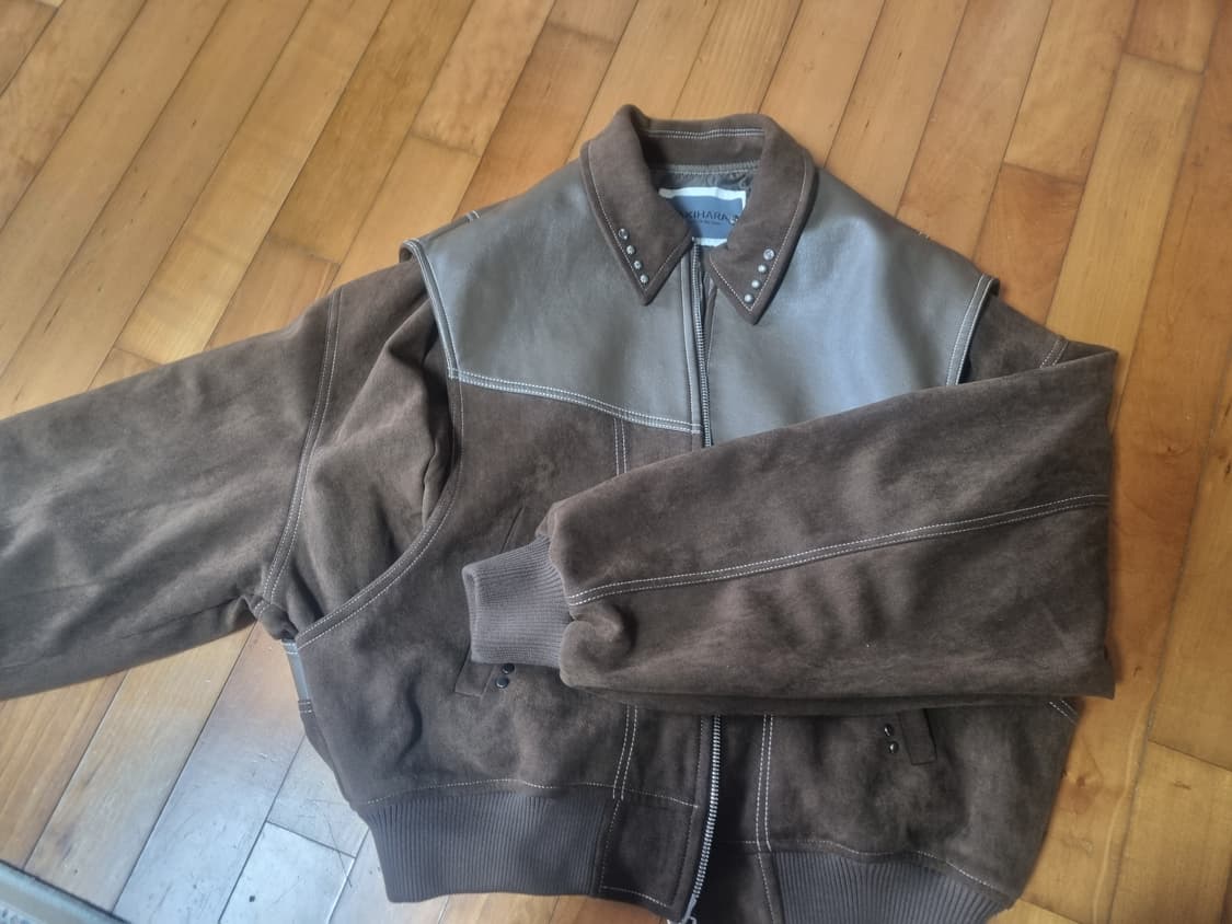 가키하라 브라운 레더 스웨이드 자켓 상품이미지1