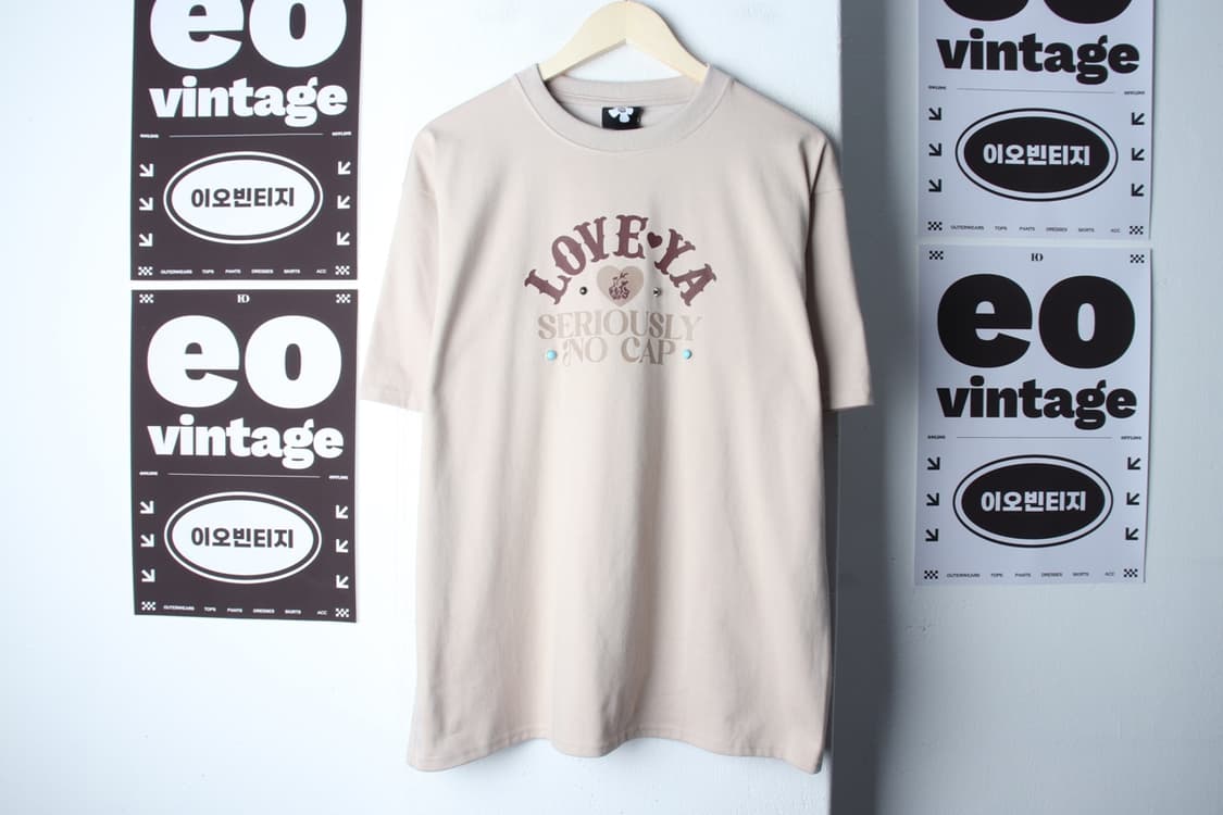 (M-XL) 반팔 티셔츠 새상품 레터링 베이지 올드스쿨-H33024 상품이미지3