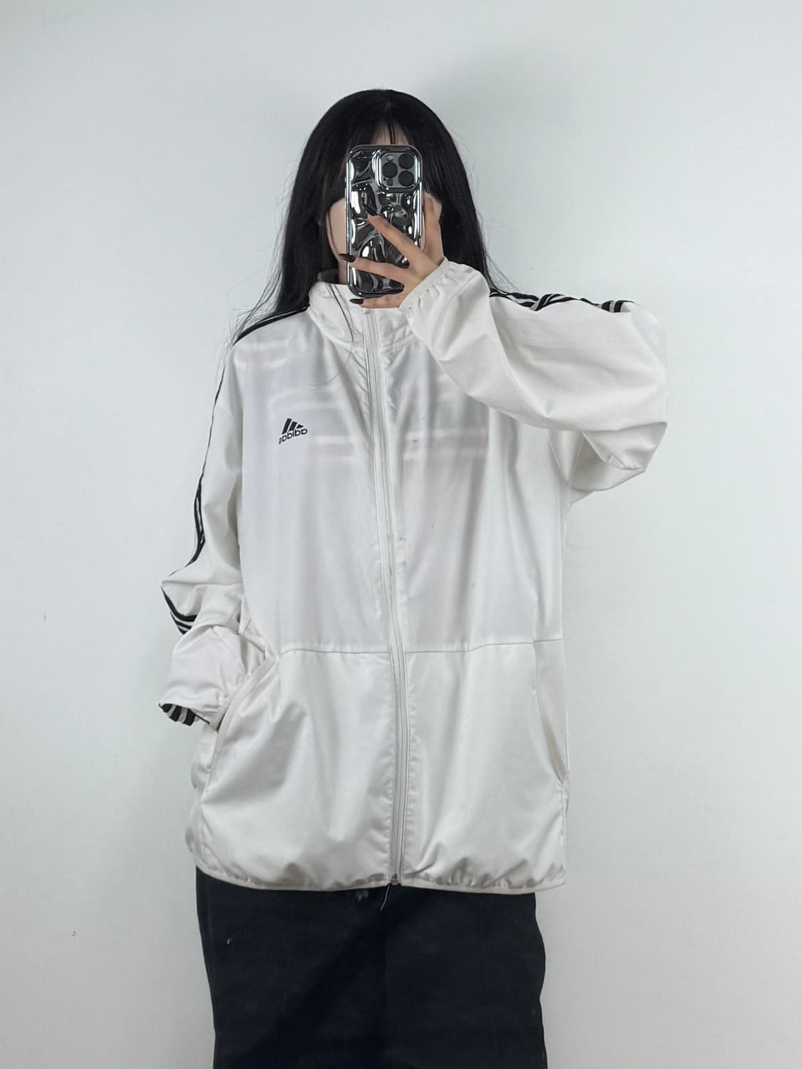 아디다스 화이트 블랙 삼선 바람막이 자켓 E81 상품이미지1