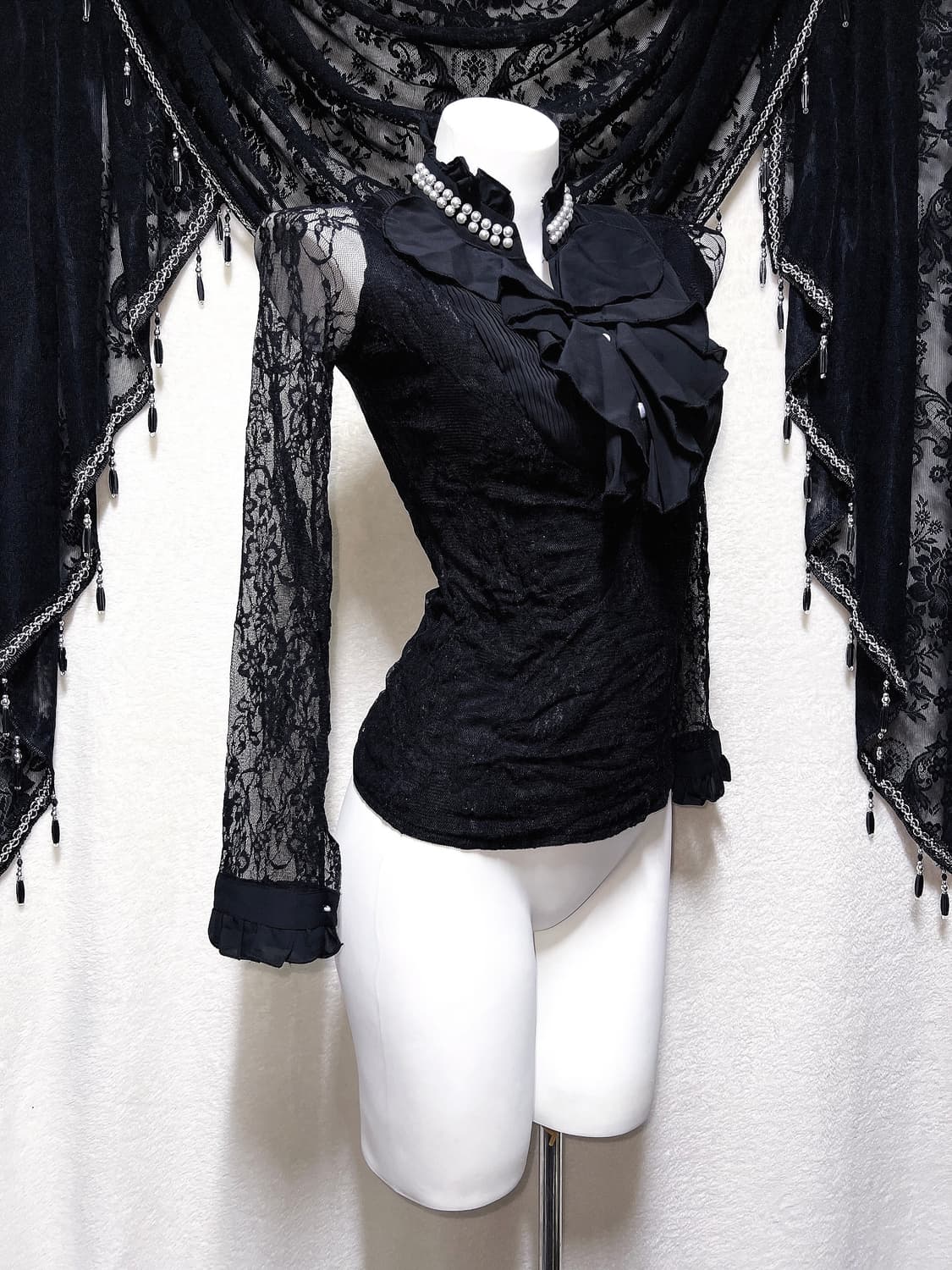 로맨틱고딕 고스로리 펑크 레이스 시스루 블라우스 로걀탑 오네갸루 공겜 상품이미지3