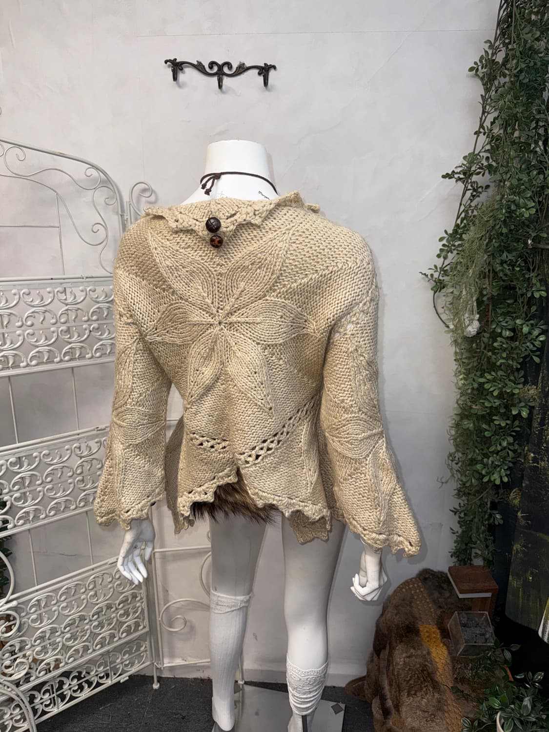 Beige bohemian flower crochet wool 가디건 상품이미지2