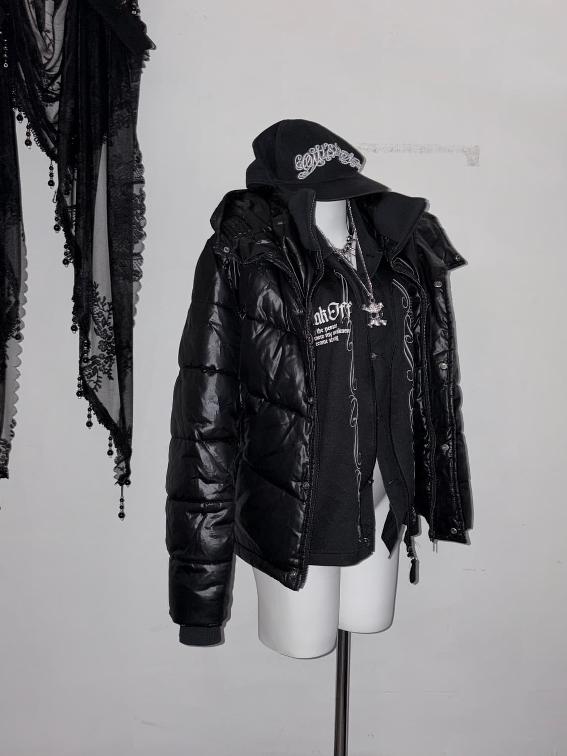 갸루펑크 스트릿 코디세트 하이넥 패딩 고스펑크 오피움 힙합 상품이미지1