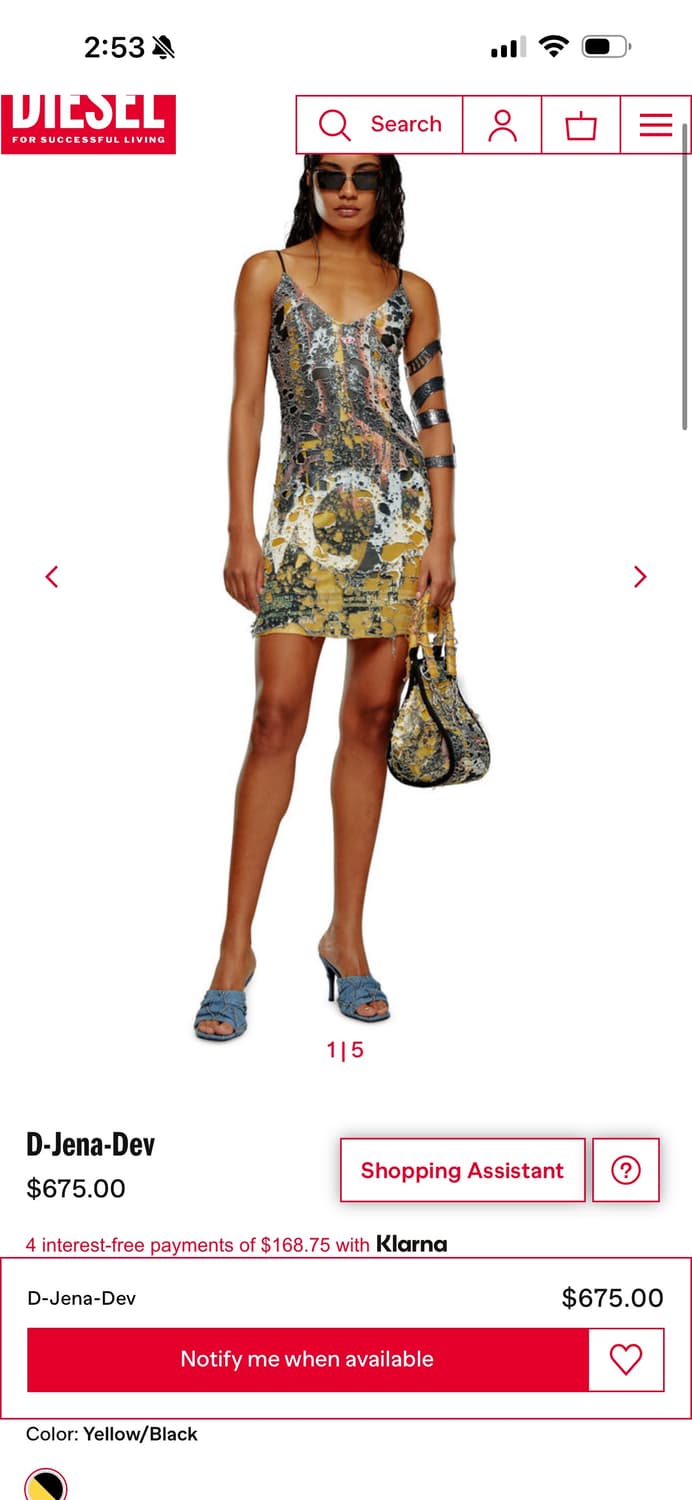 새상품) 디젤 D-Jena-Dev 옐로우 블랙 슬립 드레스 Diesel 상품이미지4