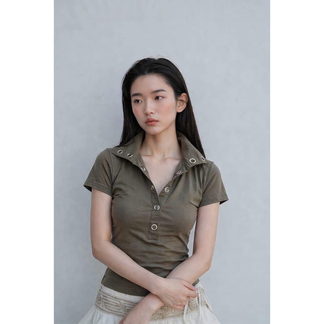 카키 카라 버튼 셔츠  상품이미지1