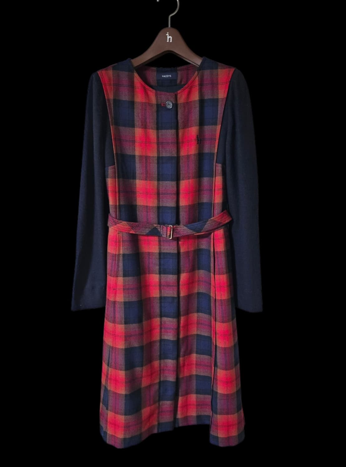 [미착용] 헤지스레이디스 레드 체크 벨트 울 미디 원피스 55 상품이미지2