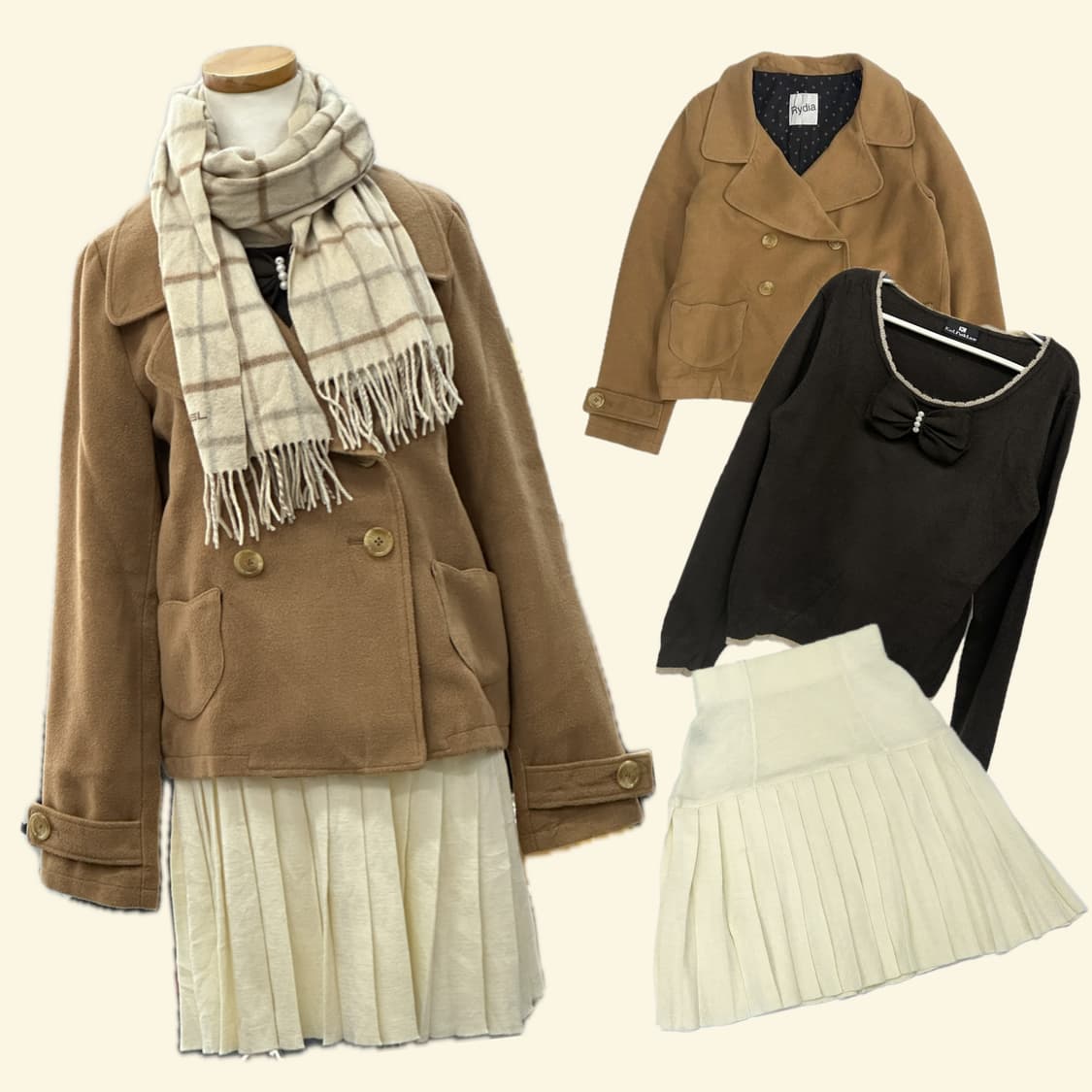 🤎슈슈룬 쇼콜라 반코트 코디세트🤎 니트 목도리 리본 라떼갸루 러블리  상품이미지2