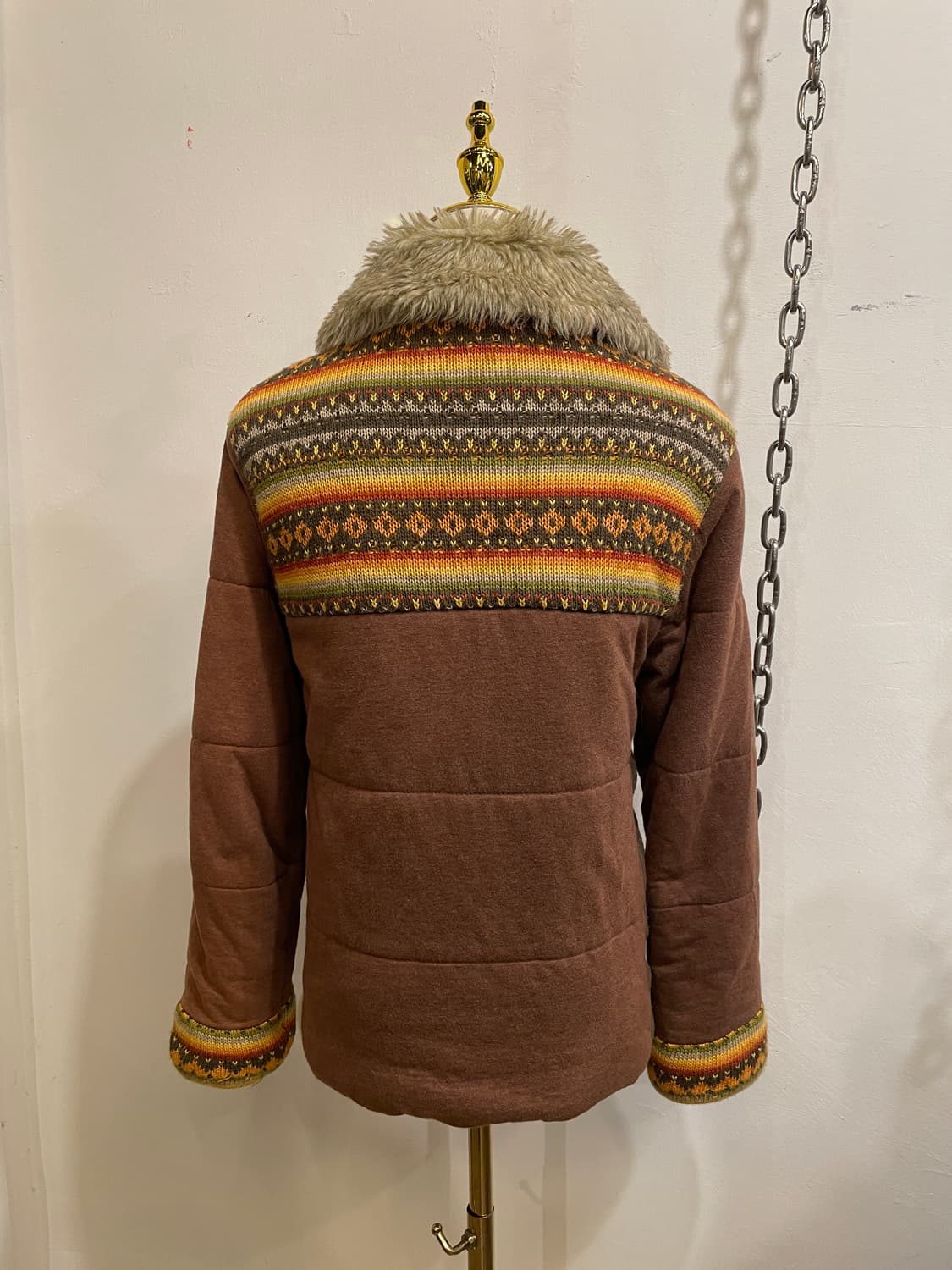 kriff mayer 에스닉 패턴 퍼 카라 브라운 패딩 히피 모리 상품이미지6