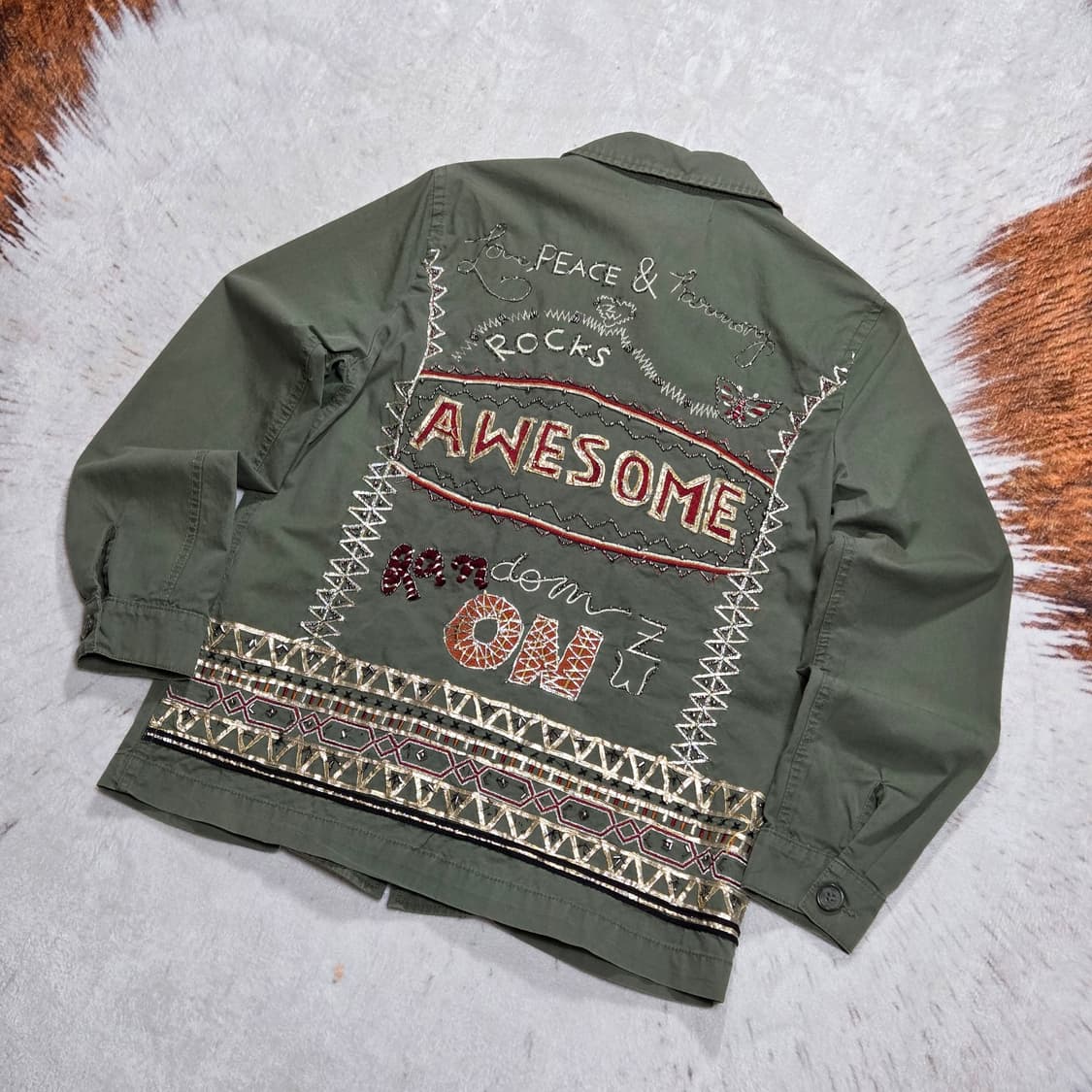 자라 우먼스 자수 큐빅 카키 자켓 상품이미지1