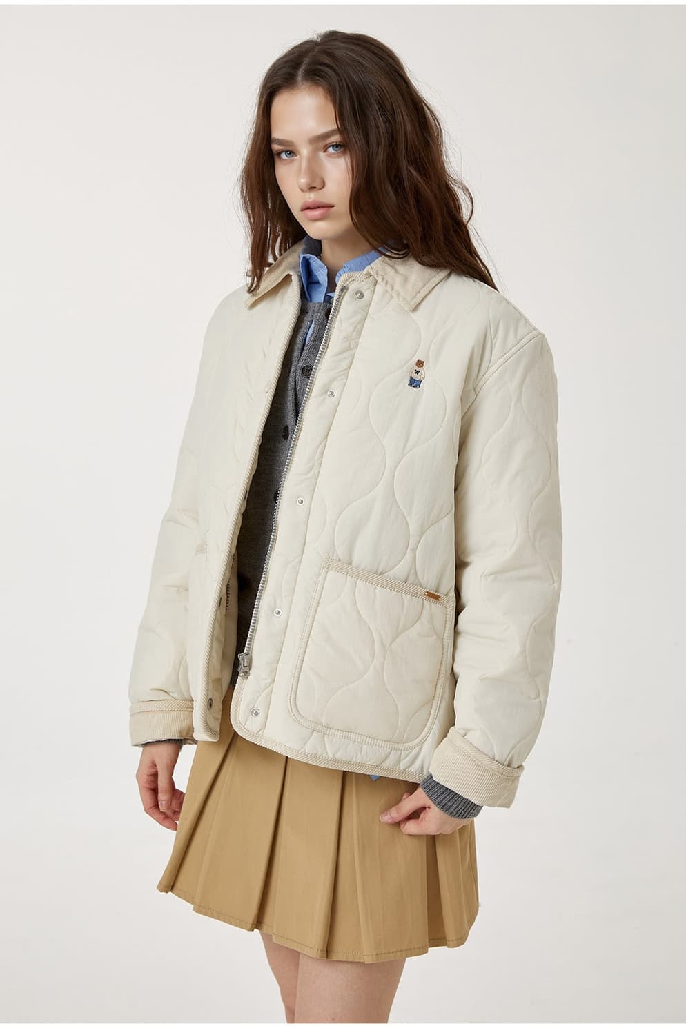 후아유 스티브 퀼팅 자켓 아이보리 경량패딩 간절기아우터 상품이미지1