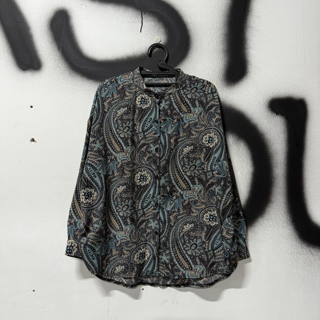 VTG 빈티지 에스닉 페이즐리 패턴 차이나카라 긴팔 셔츠 상품이미지1