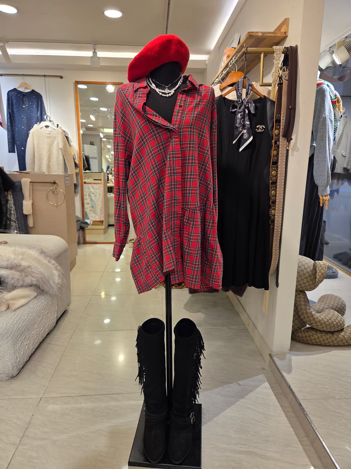 자라 체크 셔링 언발란스 셔츠겸 원피스 상품이미지1