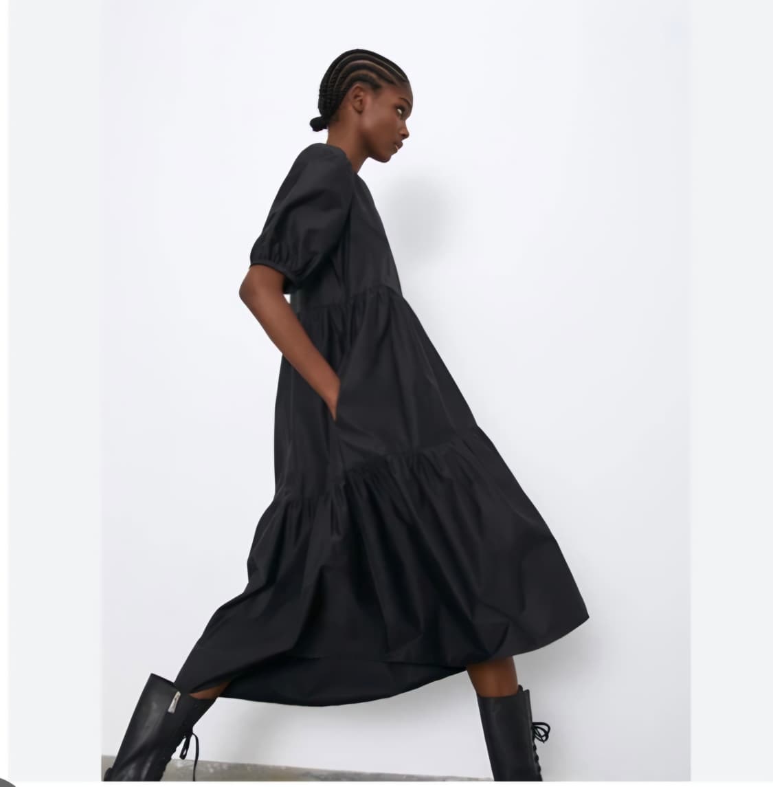 S) ZARA 자라 벌룬소매 블랙 롱 플레어 원피스 상품이미지1