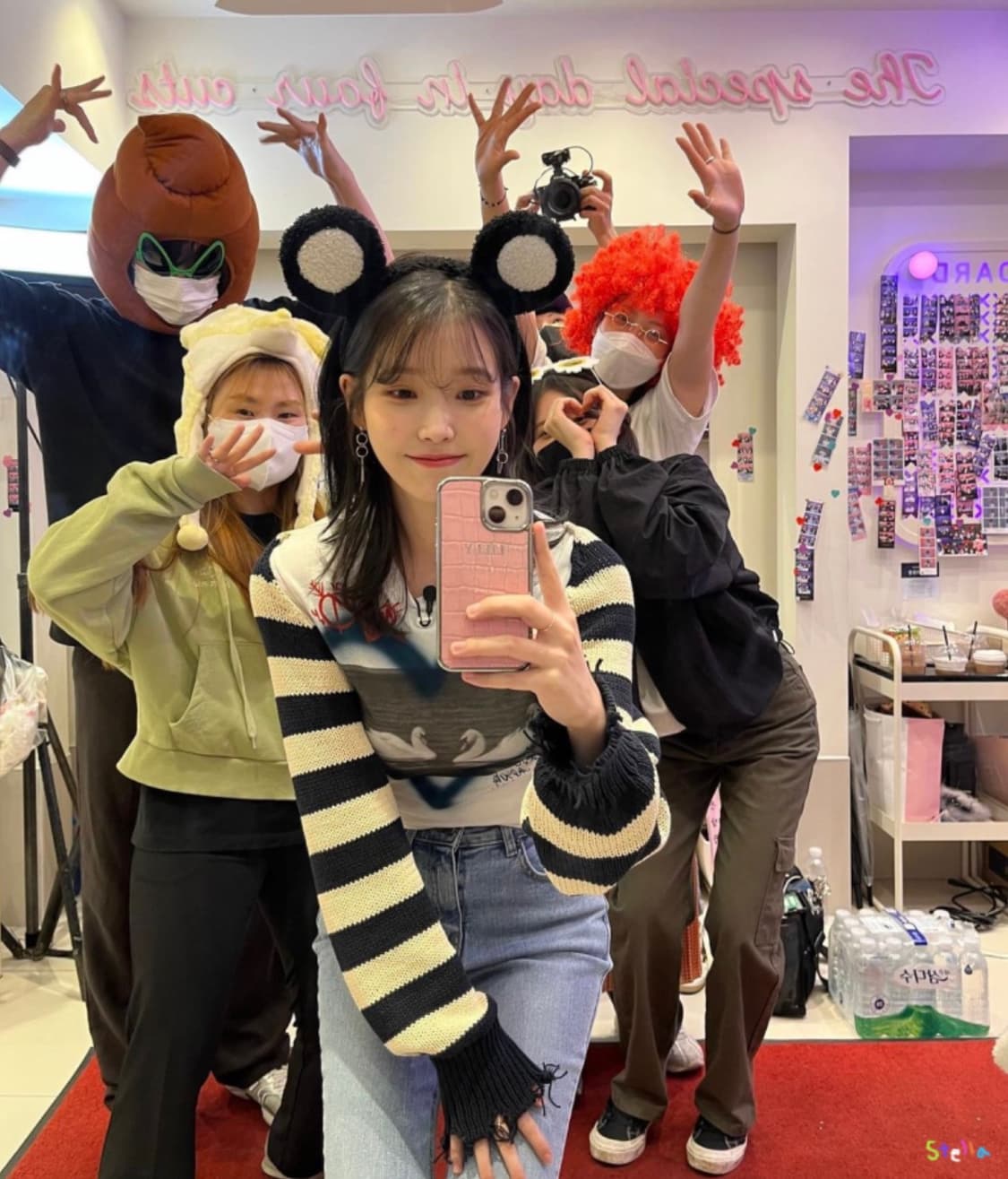 Open yy stripe bolero knit top navy  상품이미지5