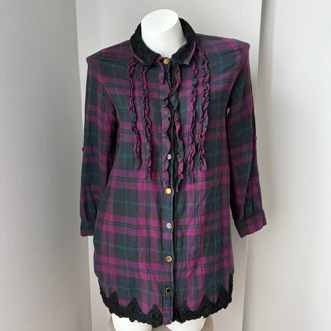axesfemme 갸루 Plum Ruffle Plaid Blouse 상품이미지1